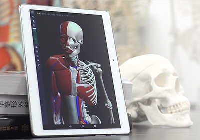 タブレットに映る人体図の写真